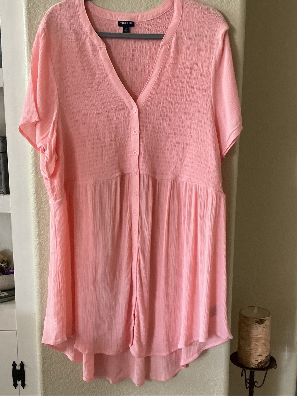 torrid Light Peach Button-Front Babydoll Tunic 3X